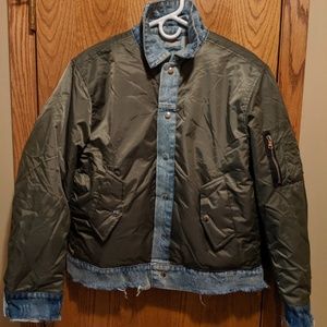 Reversible Bomber Denim Jacket - Olive - New